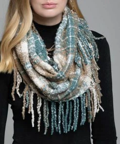 She She Boutique Plaid Infinity Scarf - Teal/Mustard - FINAL SALE