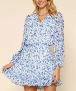 She She Boutique Floral Print Dress - Blue/White CLOTHING