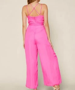She She Boutique NEW ARRIVALS Jumpsuit With Waist Tie - Pink Bubblegum