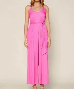 She She Boutique NEW ARRIVALS Jumpsuit With Waist Tie - Pink Bubblegum