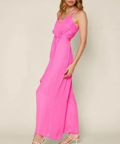 She She Boutique NEW ARRIVALS Jumpsuit With Waist Tie - Pink Bubblegum