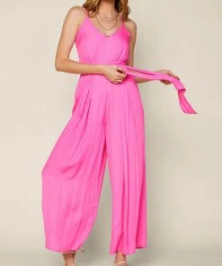 She She Boutique NEW ARRIVALS Jumpsuit With Waist Tie - Pink Bubblegum