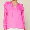 She She Boutique Split Neck Blouse - Pink Bubblegum