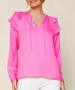 She She Boutique Split Neck Blouse - Pink Bubblegum