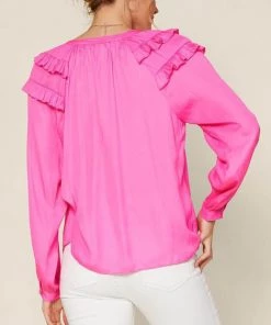 She She Boutique Split Neck Blouse - Pink Bubblegum