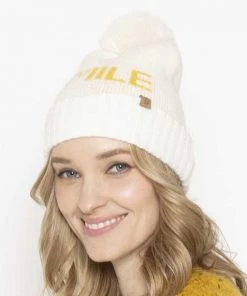 She She Boutique ACCESSORIES Smile Verbiage Beanie - Ivory