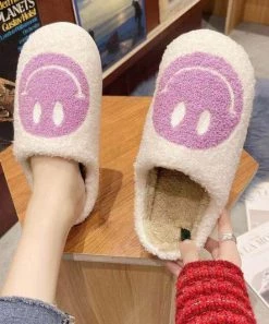 She She Boutique Smiley Face Slippers - White/Purple 7 She She Boutique Smiley Face Slippers - White/Purple