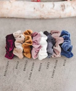 She She Boutique ACCESSORIES Rib Velvet Scrunchie - Blue, Bronze, Burgundy, Dark Blush OR Grey - SELECT COLORS FINAL SALE