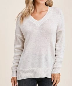 She She Boutique CLOTHING V-Neck Speckled Sweater - Ivory
