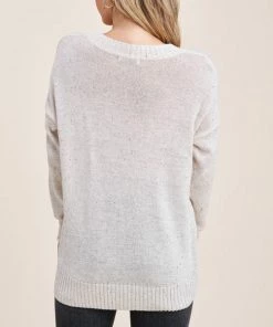 She She Boutique CLOTHING V-Neck Speckled Sweater - Ivory