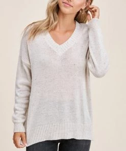 She She Boutique CLOTHING V-Neck Speckled Sweater - Ivory