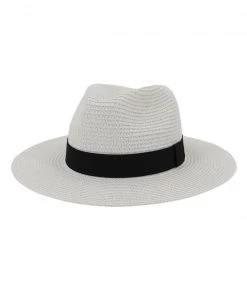 She She Boutique Straw Hat With Solid Black Band - White