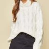She She Boutique Cowl Neck Cable Knit Sweater - Ivory