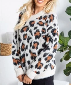 She She Boutique Leopard Sot Knit Sweater - Ivory