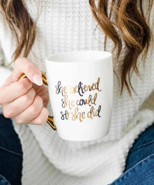 She She Boutique GIFTS Gold Coffee Mug - She Believed She Could 3 She She Boutique GIFTS Gold Coffee Mug - She Believed She Could
