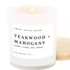 She She Boutique White Jar Candle W Wood Lid - Teakwood + Mahogany