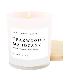 She She Boutique White Jar Candle W Wood Lid - Teakwood + Mahogany