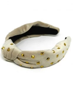 She She Boutique ACCESSORIES Gold Stud Top Knot Headband - Tan