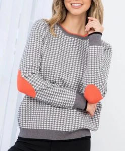 She She Boutique CLOTHING Houndstooth Sweater - Gray
