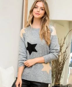 She She Boutique Star Sweater - Heather Gray