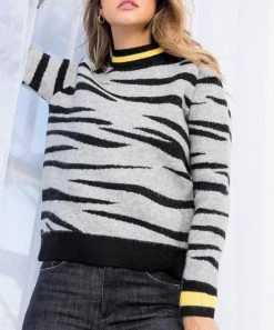 She She Boutique CLOTHING Tiger Print Sweater - Heather Grey