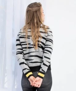 She She Boutique CLOTHING Tiger Print Sweater - Heather Grey