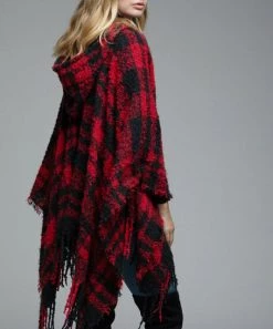 She She Boutique Hooded Poncho - Red/Black - FINAL SALE