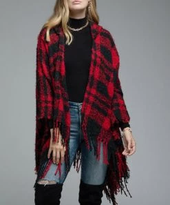 She She Boutique Hooded Poncho - Red/Black - FINAL SALE
