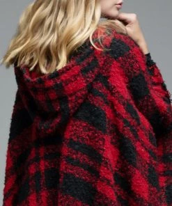 She She Boutique Hooded Poncho - Red/Black - FINAL SALE