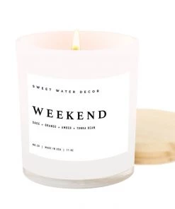 She She Boutique GIFTS White Jar Candle With Wood Lid - Weekend